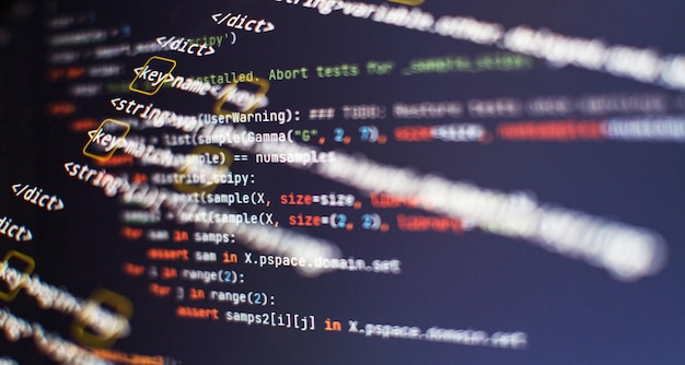 Website HTML Code on the Laptop Display Closeup Photo Modern tech Innovative startup project