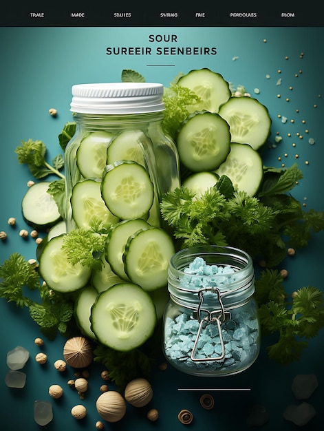 Website Layout Cucumber Snack Bag con palette verde e blu chiaro Silver Poster Flyer Design