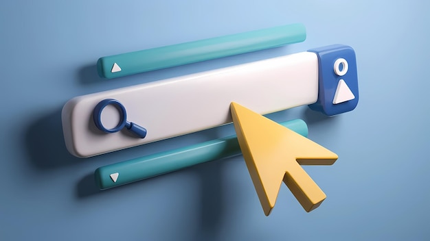 Website Search Bar Template with Browser Navigation Realistic 3D Arrow Cursor Vector Illustration