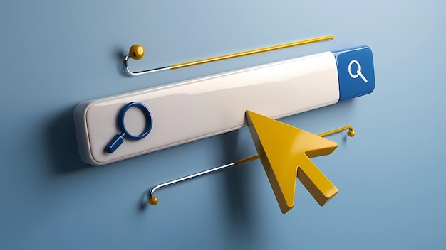 Website Search Bar Template with Browser Navigation Realistic 3D Arrow Cursor Vector Illustration