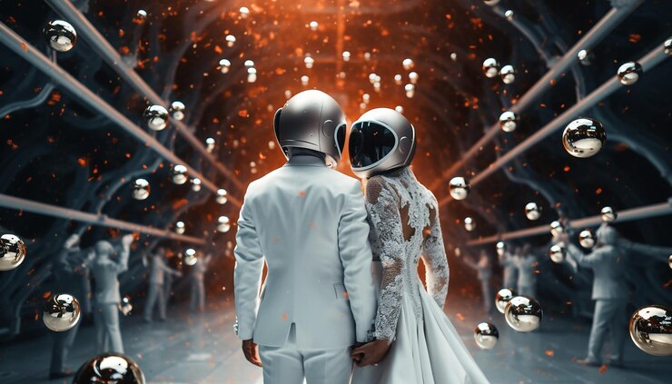 Wedding photographer in space futuristic wedding