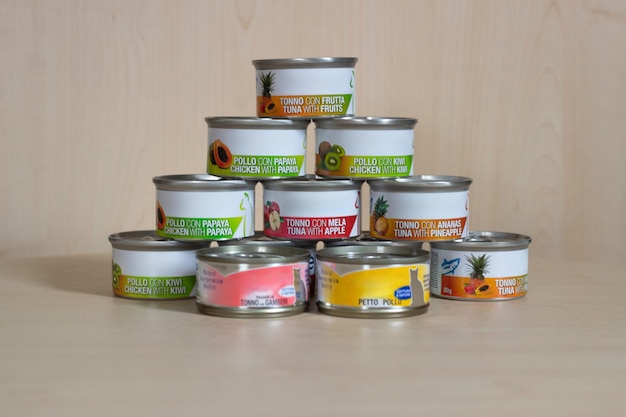 Wet food for cats and dogs in an iron can Canned food for cats and dogs