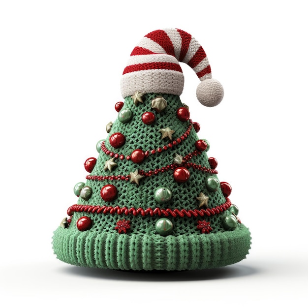 Whimsical cappello da elfo dell'albero di Natale isolato su priorità bassa bianca