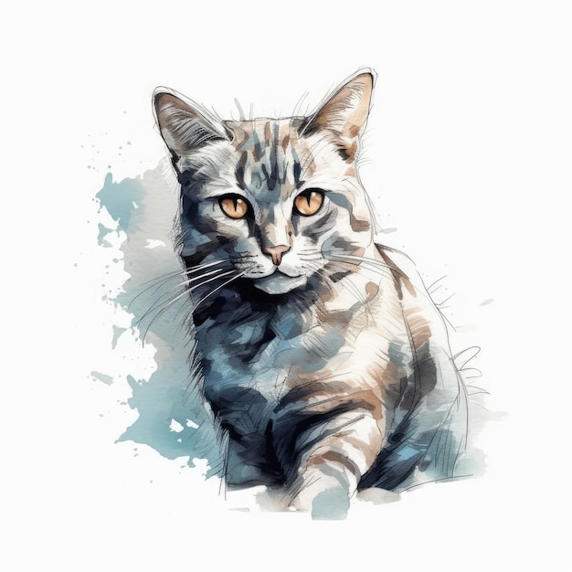 Whimsical gatto illustrazione su sfondo bianco