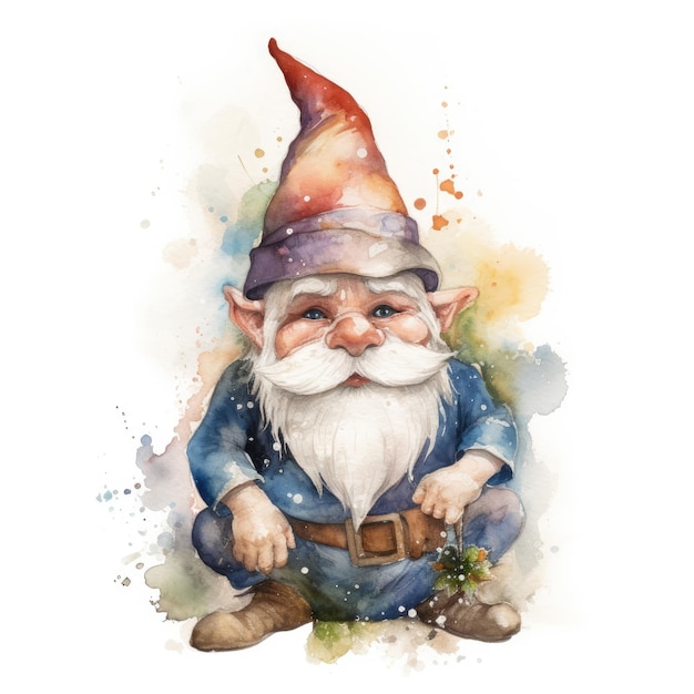 Whimsical Gnome illustrazione su uno sfondo bianco ad acquerello