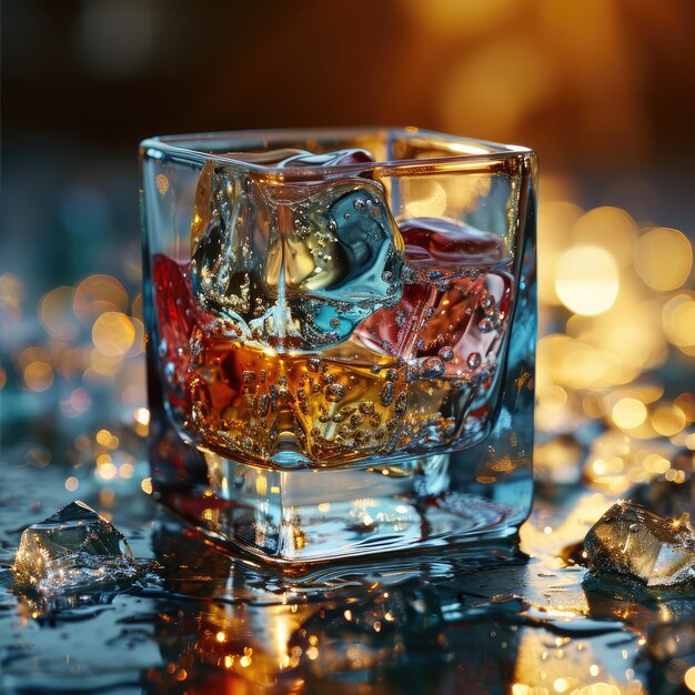 Whiskey on ice HD 8K carta da parati illustrata vettoriale Immagine di scorta