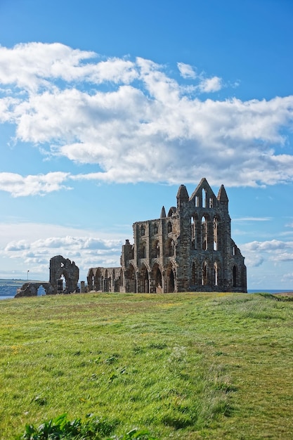 Whitby Abbey del North Yorkshire nel Regno Unito. Sono le rovine dell'abbazia benedettina. Ora è sotto la protezione del patrimonio inglese.