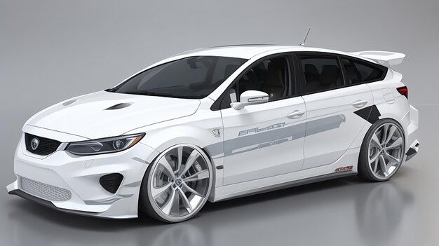 White Car Wrap Design 3D Render