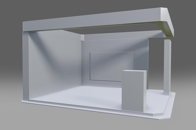 White creative exhibition stand design Booth template 3d Illustration