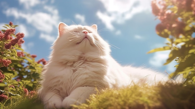 White Fat Cat si gode una giornata di sole IA generativa