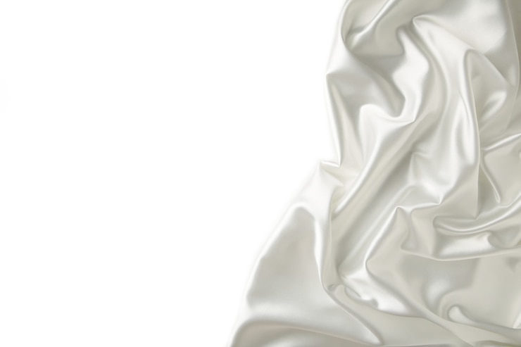 White satin fabric isolated on white background.