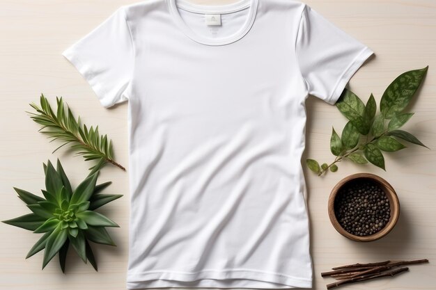 White TShirt Flat Lay Panoramica Shot AI generato