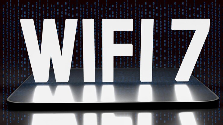 Wifi 7 su dispositivo mobile per la tecnologia o il concetto di Internet rendering 3d
