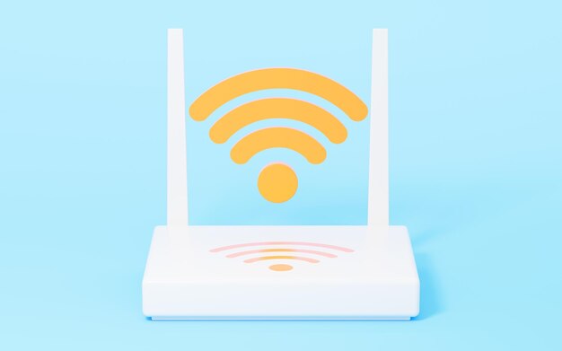 Wifi e router nel rendering 3d sfondo blu