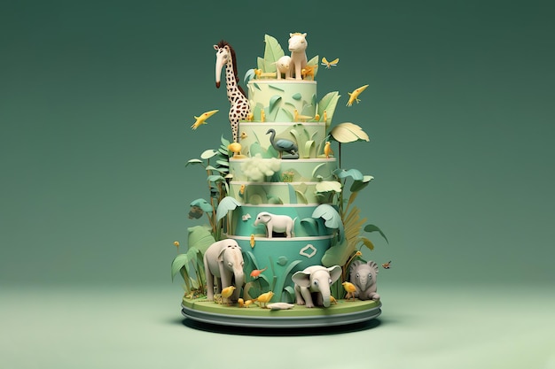 Wild cake animali verdi elefante tigre jiraffe scimmia generativa ai