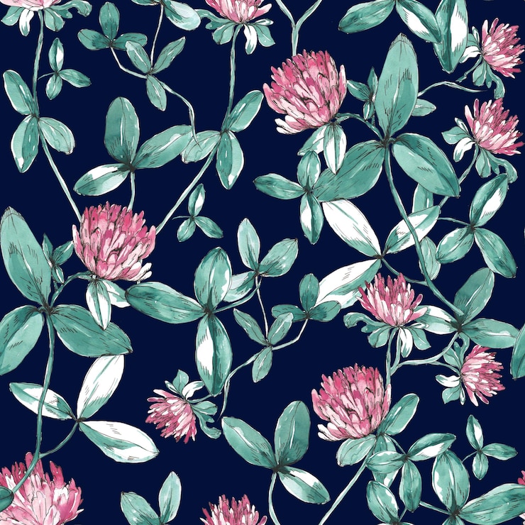 Photo wild clover plant decorative seamless pattern repeating background tileable wallpaper print