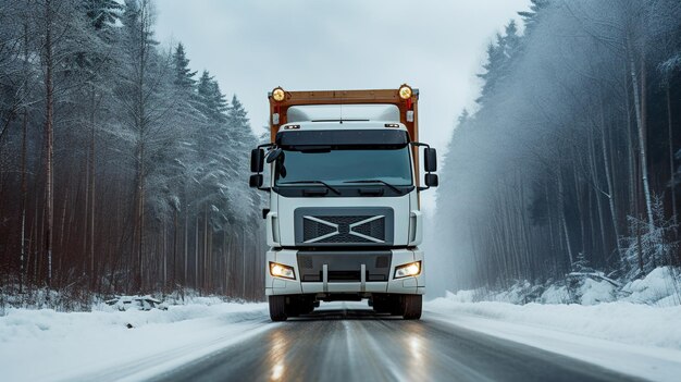 Winter Delivery Cargo Truck Braving Snowy Roads to Deliver Goods Generative AI