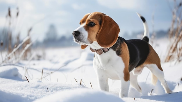 Winter Wonderland Beagle A accattivante Fotografia Stock Una vetrina per l'incantevole fascino e il piacere di t