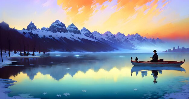 Winter Wonderland in Alaska Panorama della Via Lattea Montagne innevate con lago ghiacciato AI generativa per poster creativi copertine di facebook