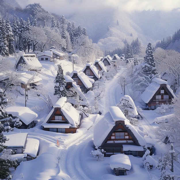 Winter Wonderland Un accogliente villaggio giapponese nella foresta