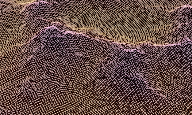 Wireframe di griglia di montagna topografica gradiente 3D.