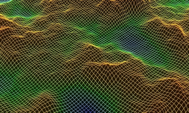 Wireframe di griglia topografica di montagna 3D.