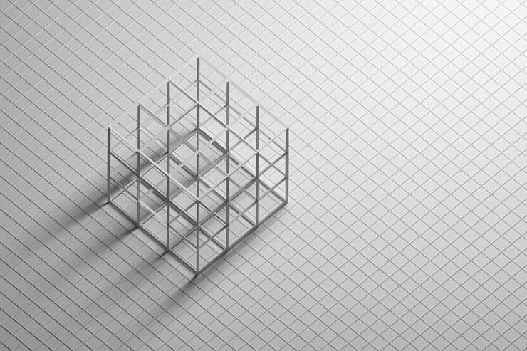 Foto wireframe grande cubo su sfondo bianco