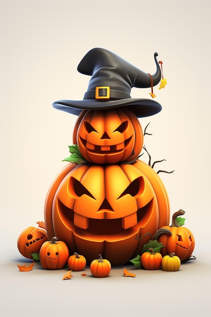 Witch Haunted House Pumpkins Bats Halloween Holiday Design Testa di zucca spaventosa Generative Ai
