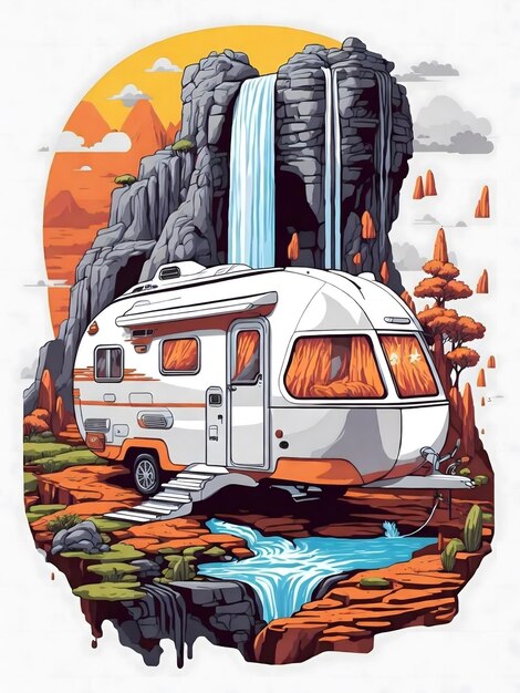 with_very_details_futuristic_caravan_near_a_waterfall