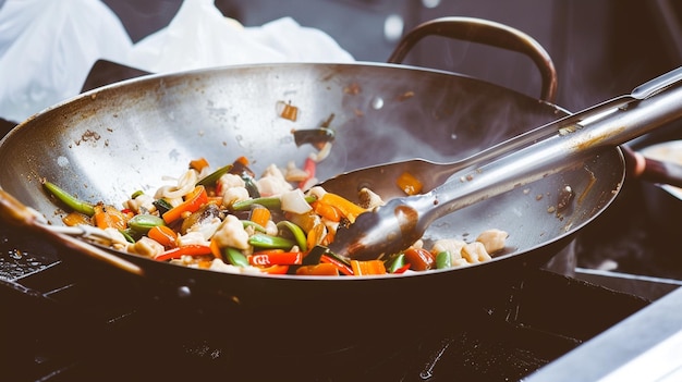 wok stir fry con focalizzazione selettiva Generativo Ai