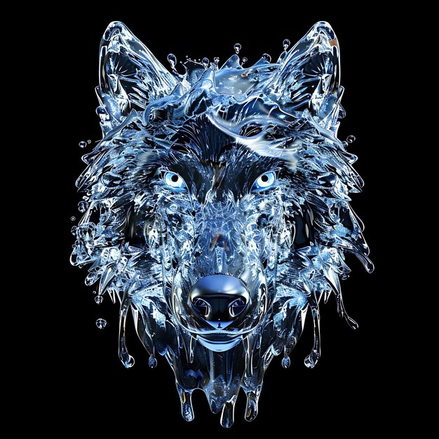 Wolf Formed in Flowing Mercury Metallic Opaque Silver Liquid Background Art Y2K Glowing Concept