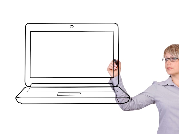 Woman drawing laptop