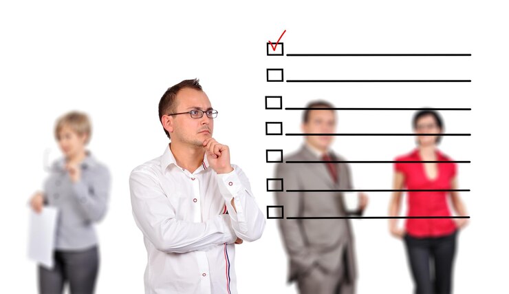 Woman looking on check box