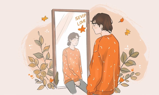 Woman with Her Hair in a Bun Looking at a Mirror