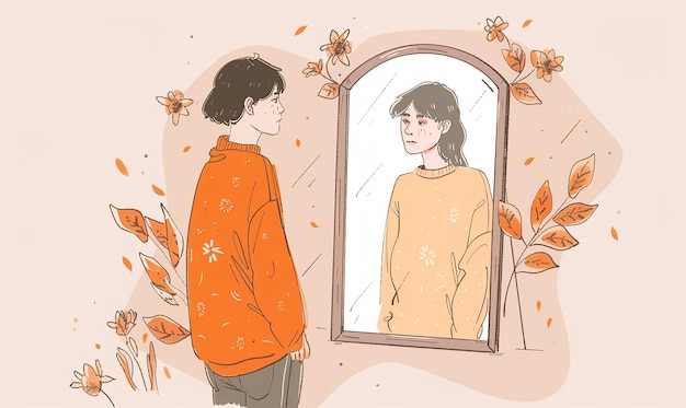 Woman with Her Hair in a Bun Looking at a Mirror