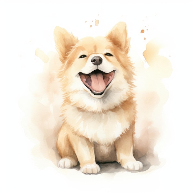 Wonderful Watercolor Doodle Cute Dog's Soft and Minimalist Laugh in NijiLike Colors