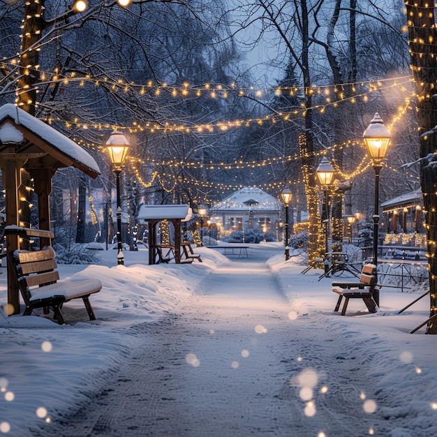 Wonderland invernale Paesaggio innevato con luci di Natale SEO-ottimizzato titolo
