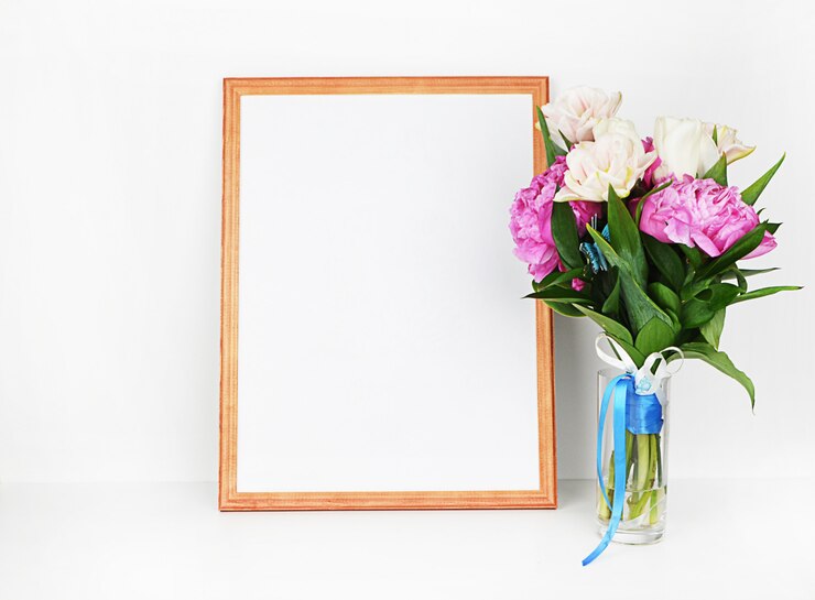 Wood picture frame with decorations. 