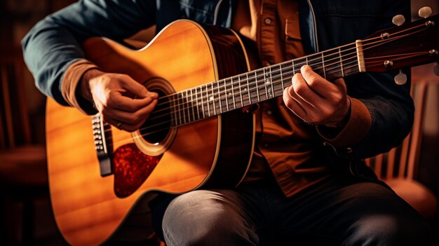 Wooden Elegance Closeup di una performance di chitarra acustica