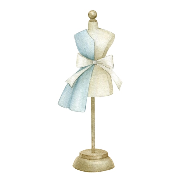 Wooden manikin for fashion designer and seamstress watercolor illustration illustration hand drawn