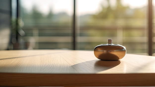 wooden_tabletop_with_flat_screen_in_the_living room AI generativa