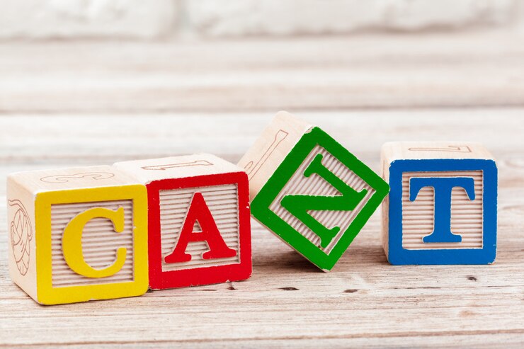 Photo wooden toy blocks with the text: can't