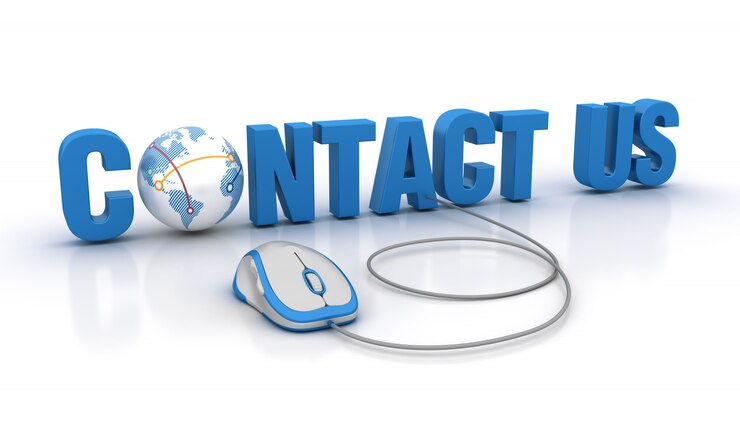 Word CONTACT US with Globe World and Computer Mouse