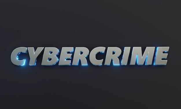 Word Cybercrime is written on dark background with cinematic and neon effect. 3D Rendering