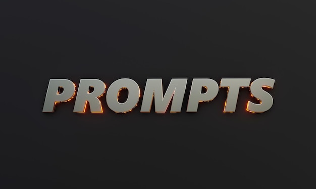 Word Prompts is written on dark background with cinematic and neon text effect 3D Rendering