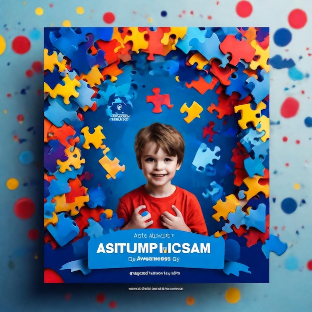 World Autism Awareness Day Poster Template Flat Illustration Editable di sfondo quadrato Adatto per social media o biglietti di auguri