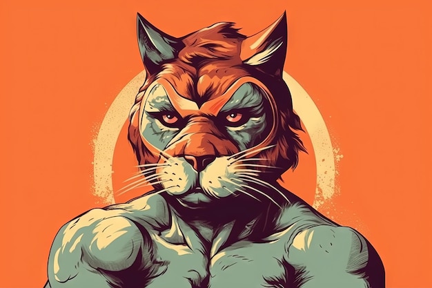 Wrestler campione di gatto che indossa un'illustrazione di costume da wrestling ai generativa