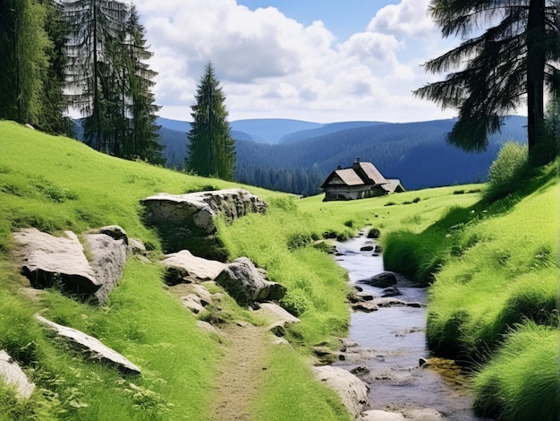 Wunderschne Landschaft im Schwarzwald Schliffkopf con Birken Tannen e vertrocknetem Gras