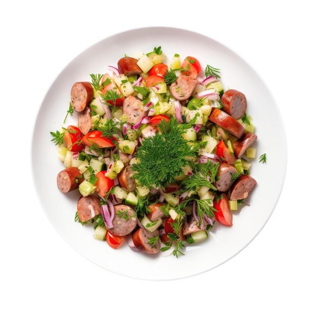 Wurstsalat Insalata Di Salsiccia Cucina Tedesca Sul Piatto Bianco