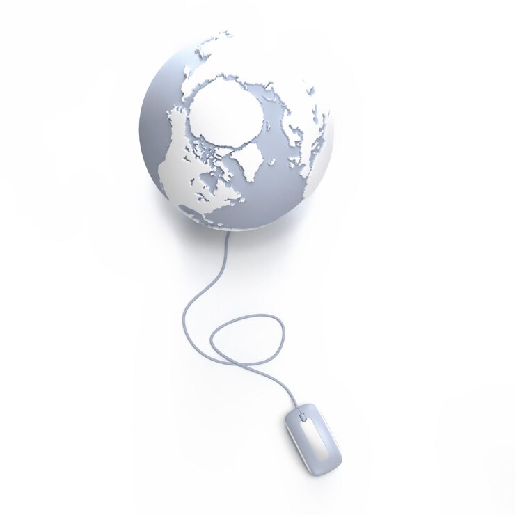 Photo xagray and white earth globe oriented to the north pole connected with a computer mousexa